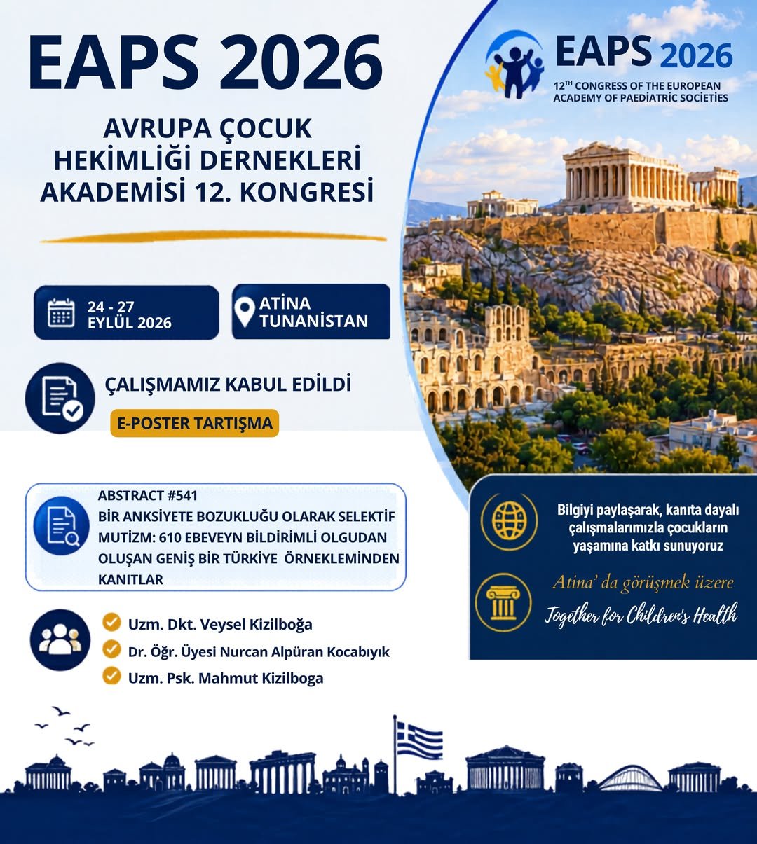 Selektif Mutizmle ilgili çalışmamız EAPS 2026 Atina Kongresi’nde